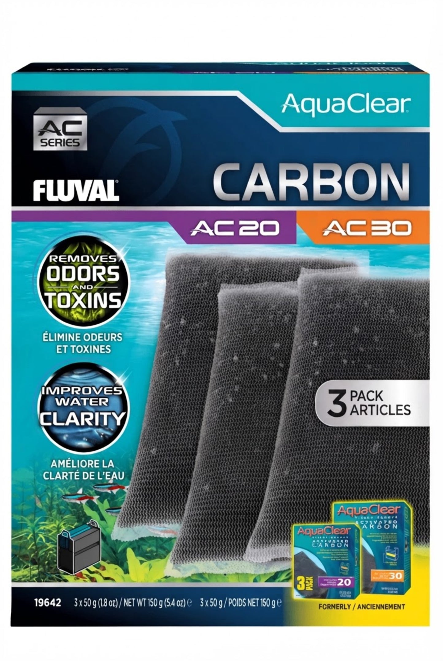Material filtrante para filtro Fluval AC20/30 Pack Ahorro Carbón 3 ud.