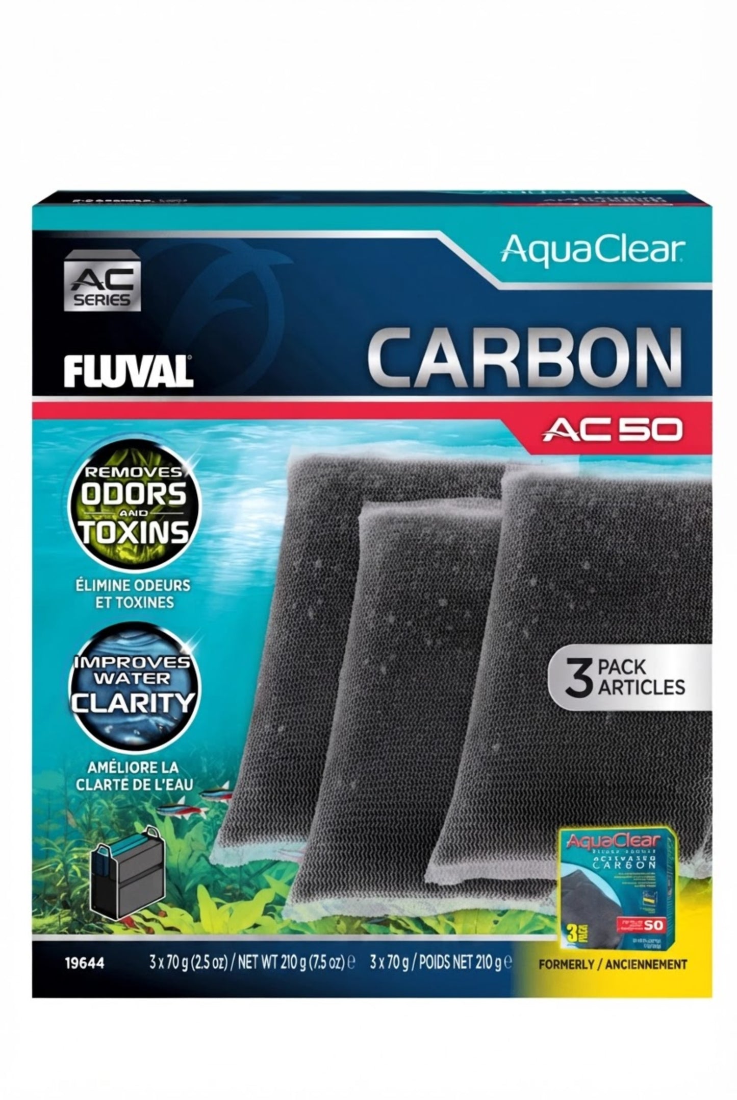 Material filtrante para filtro Fluval AC50 Pack Ahorro Carbón 3 ud.