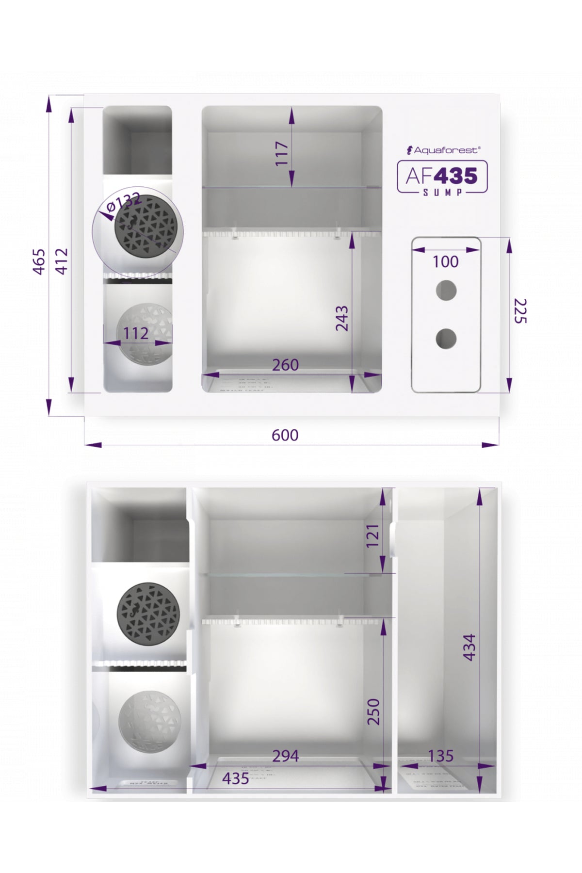 Aquaforest - Sump 435 (90-325) 600 x 465 x 450 mm.