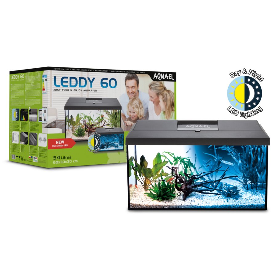 Acuario Kit LEDDY D&N 60 Negro de 54 litros